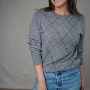 Vintage Grey Argyle Cashmere Crewneck